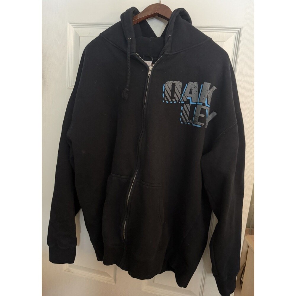 Vintage OAKLEY FULL ZIP HOODIE Sweater Cotton Blend 2XL Black Y2K XXL